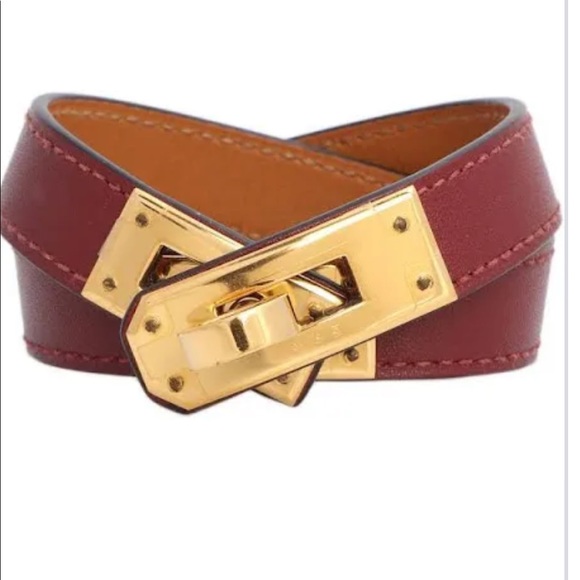 Hermes Jewelry - Hermés Red Kelly Swift Leather Double Tour Bracelet Gold